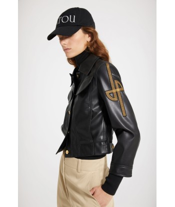 Embroidered logo faux leather jacket livraison et retour toujours gratuits