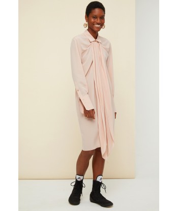 Pussy-bow mini silk shirtdress en stock