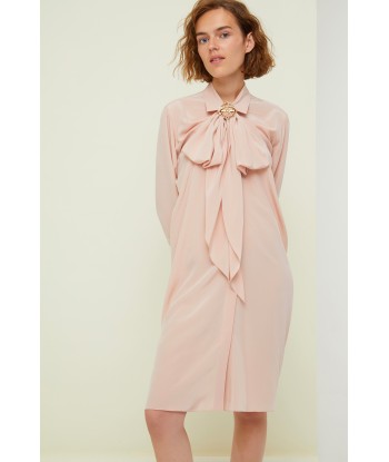 Pussy-bow mini silk shirtdress en stock