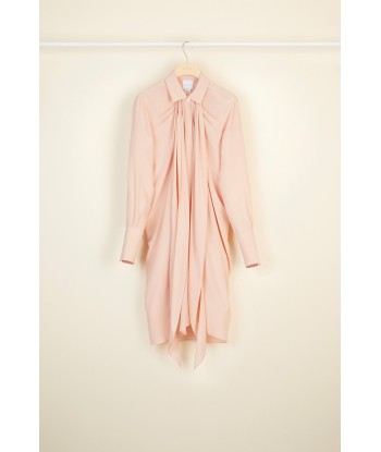 Pussy-bow mini silk shirtdress en stock