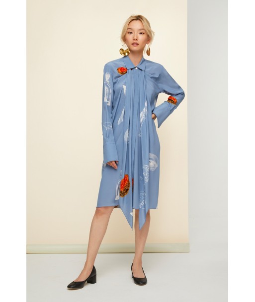 Pussy-bow mini printed silk shirtdress Paris Déstockage Promo