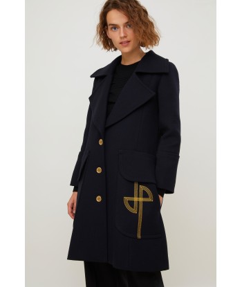 Longline wool coat with embroidered logo à prix réduit toute l'année