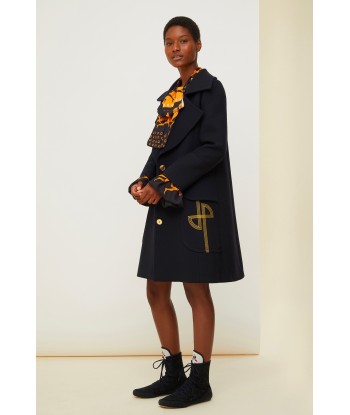 Longline wool coat with embroidered logo à prix réduit toute l'année