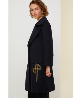 Longline wool coat with embroidered logo à prix réduit toute l'année