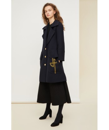 Longline wool coat with embroidered logo à prix réduit toute l'année