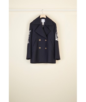 Oversized embroidered virgin wool peacoat france