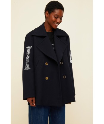 Oversized embroidered virgin wool peacoat france