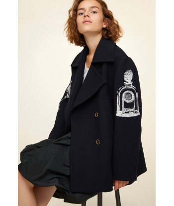 Oversized embroidered virgin wool peacoat france