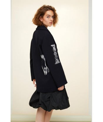 Oversized embroidered virgin wool peacoat france