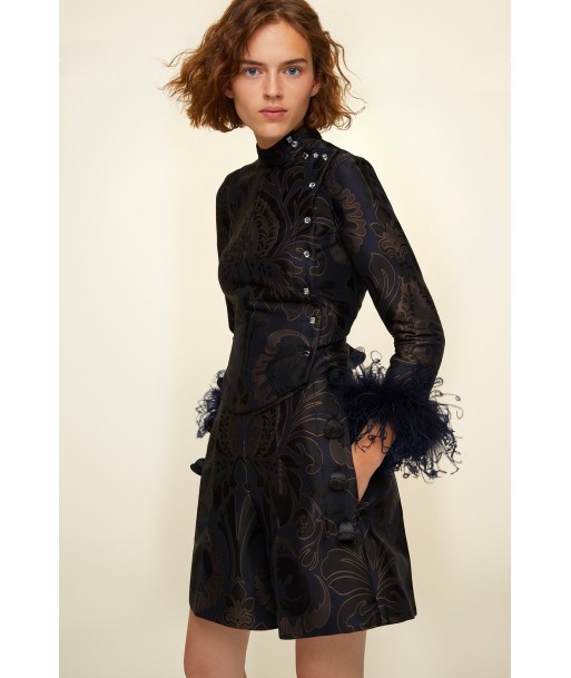 Feather-embellished silk brocade jacket Véritable concentré