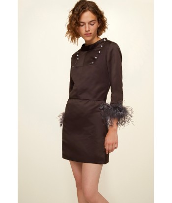 Feather-embellished satin dress store