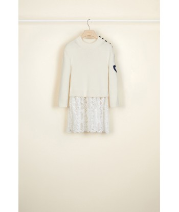 Cotton jumper with guipure embellishment basket pas cher