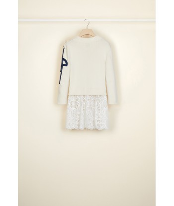 Cotton jumper with guipure embellishment basket pas cher