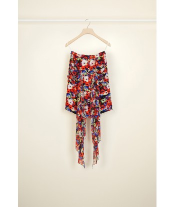 Draped floral silk skirt with back panel Comparez plus de prix