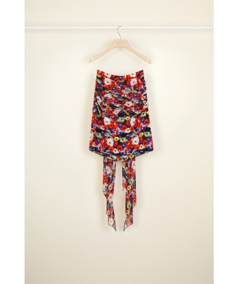 Draped floral silk skirt with back panel Comparez plus de prix