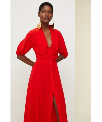 Draped neckline silk shirt dress outlet