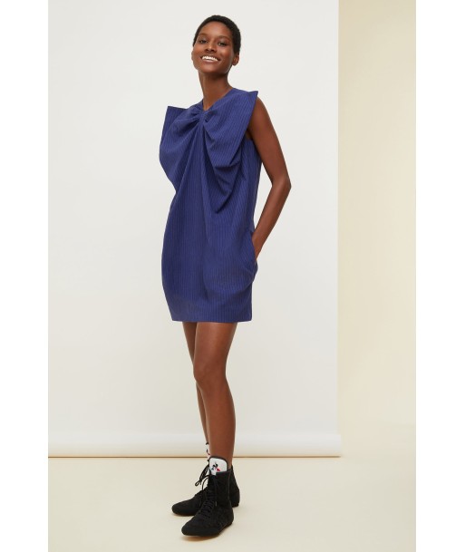 Oversized bow seersucker mini dress brillant des détails fins