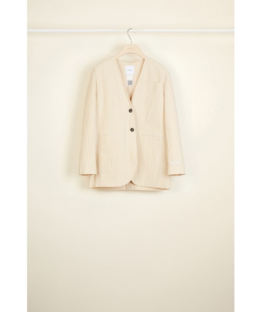 Collarless seersucker jacket en linge