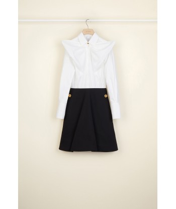 Bow collar two-tone cotton dress de technologie