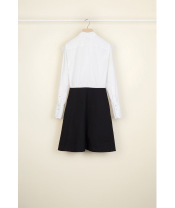 Bow collar two-tone cotton dress de technologie