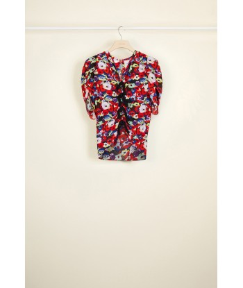 Bow-embellished floral ruched top destockage