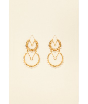 Double brass and pearl hoop earrings de pas cher