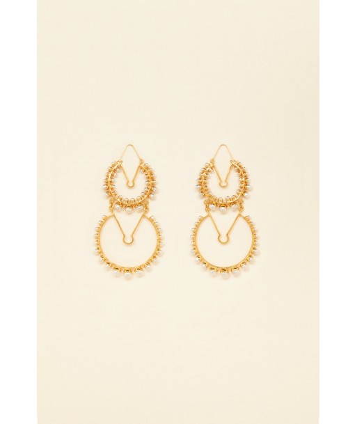 Double brass and pearl hoop earrings de pas cher