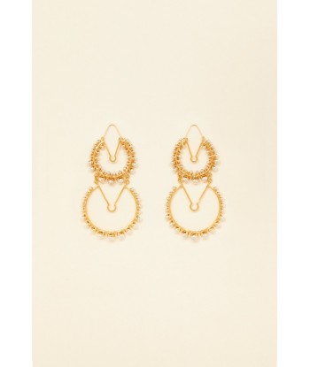 Double brass and pearl hoop earrings de pas cher