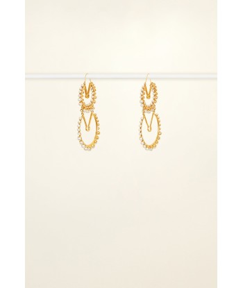 Double brass and pearl hoop earrings de pas cher