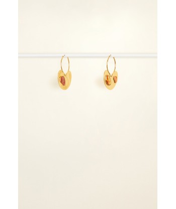 Small hammered brass and stone hoop earrings de l' environnement