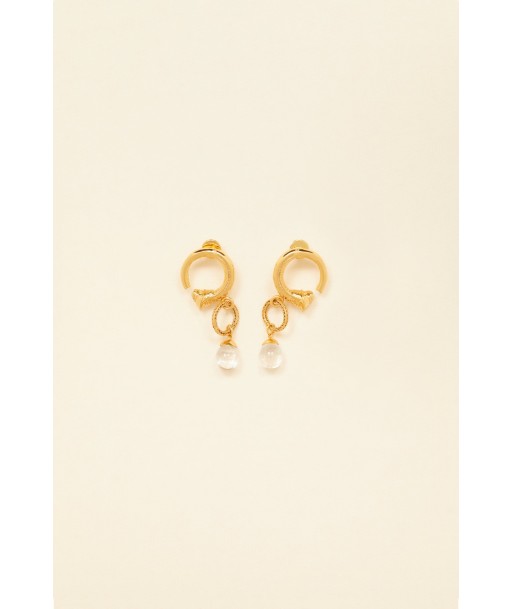 Small brass and pearl hoop earrings rembourrage situé sous