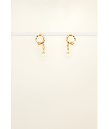 Small brass and pearl hoop earrings rembourrage situé sous