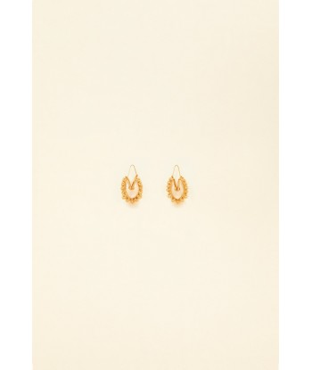 Gold brass and pearl hoop earrings soldes