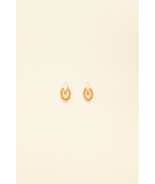 Gold brass and pearl hoop earrings soldes