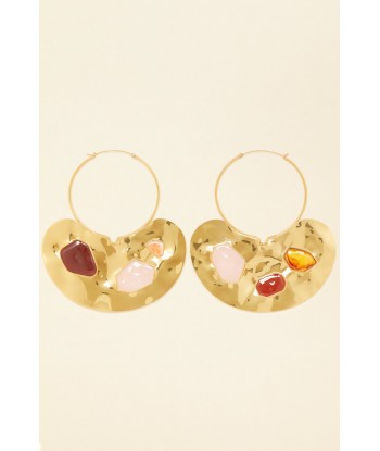 Large hammered brass and stone hoop earrings s'inspire de l'anatomie humaine