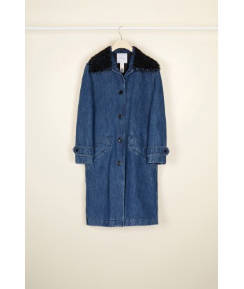 Jewelled collar denim overcoat la livraison gratuite