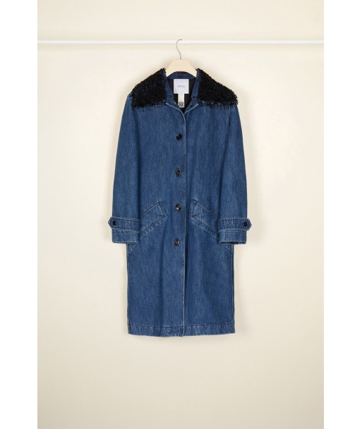 Jewelled collar denim overcoat la livraison gratuite