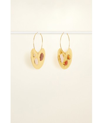 Large hammered brass and stone hoop earrings s'inspire de l'anatomie humaine