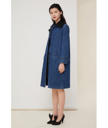 Jewelled collar denim overcoat la livraison gratuite