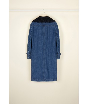 Jewelled collar denim overcoat la livraison gratuite