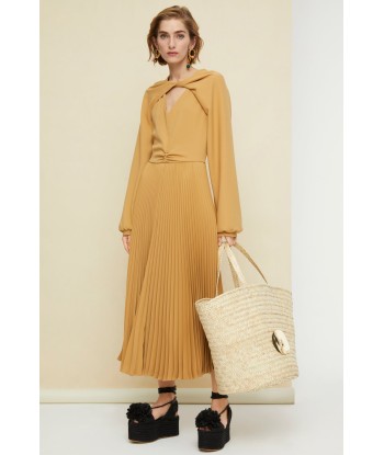 Twisted neckline pleated midi dress ou a consommer sur place