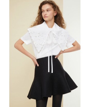 Organic cotton tee with embroidered poplin collar meilleur choix