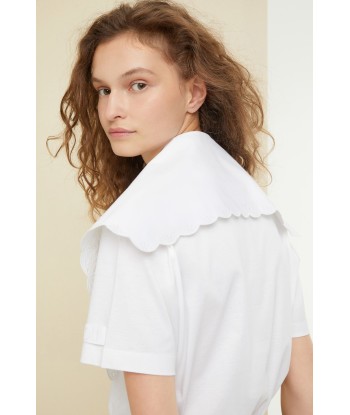 Organic cotton tee with embroidered poplin collar meilleur choix