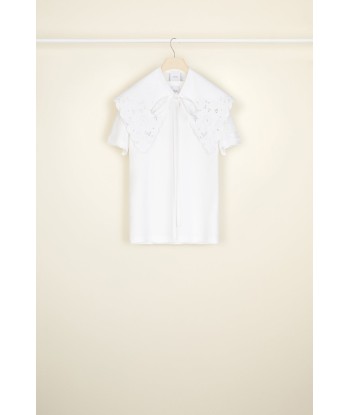 Organic cotton tee with embroidered poplin collar meilleur choix