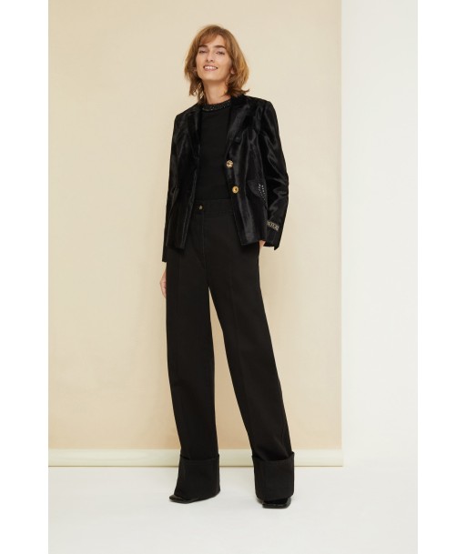 Cuffed wide-leg trousers in organic denim Paris Déstockage Promo