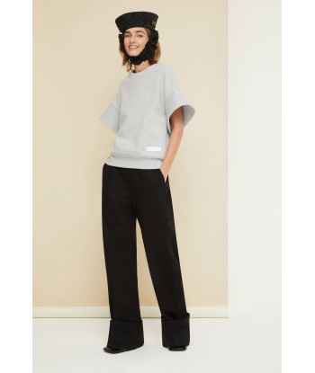 Cuffed wide-leg trousers in organic denim Paris Déstockage Promo