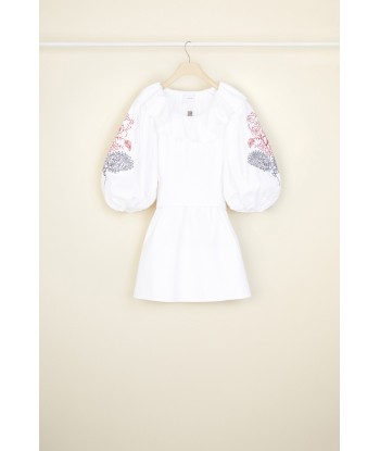 Embroidered poplin mini dress in organic cotton Paris Déstockage Promo