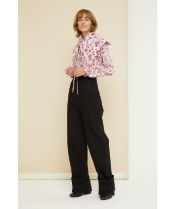 Cuffed wide-leg trousers in organic denim Paris Déstockage Promo