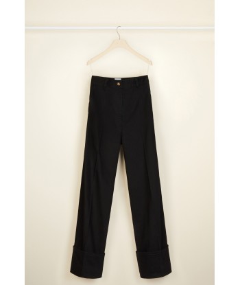 Cuffed wide-leg trousers in organic denim Paris Déstockage Promo