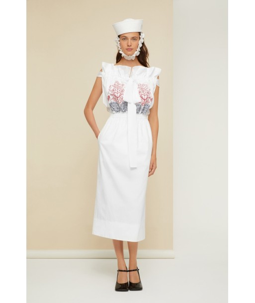 Embroidered grosgrain dress in organic cotton poplin de pas cher